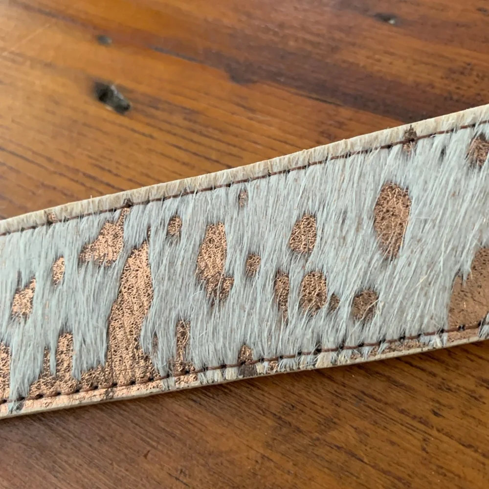 LEOPARDO Cowhide Hair-on-Hide Belt Metallic Copper Speckle Leather Handmade 34